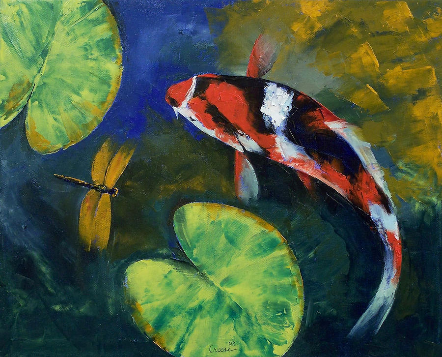 Showa Koi and Dragonfly Painting by Michael Creese