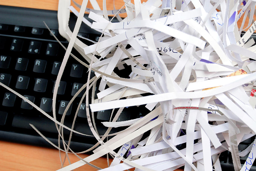 Keyboard Photograph - Shredded Office Paper by Tony Craddock/science Photo Library