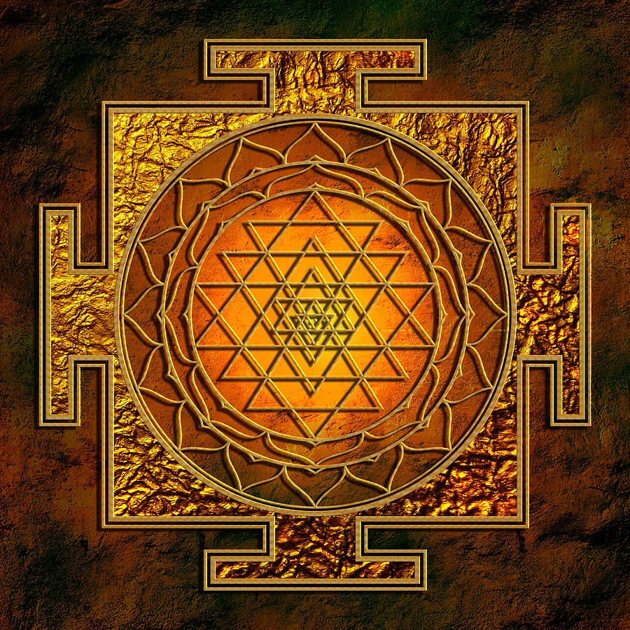 Mandala Mixed Media - Shri Yantra Gold Lakshmi by Lila Shravani