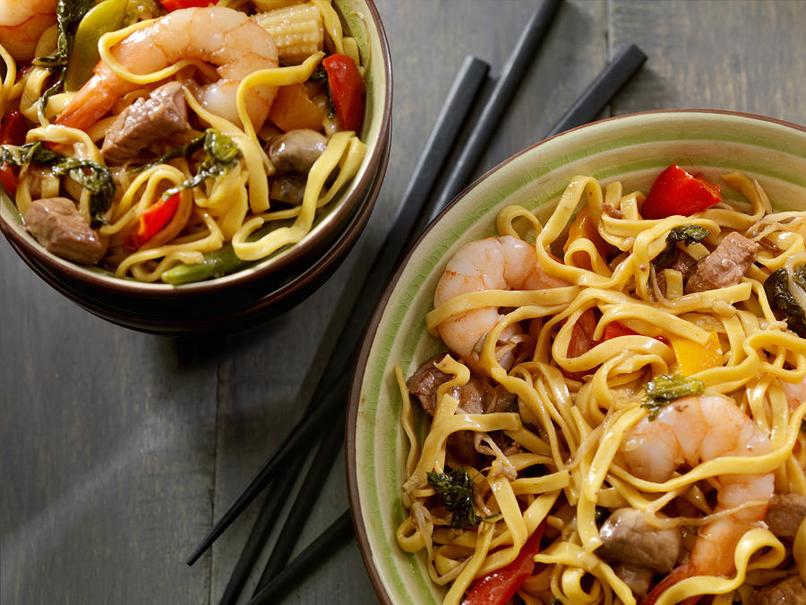 Shrimp and Beef Stir Fry with Noodles Photograph by LauriPatterson