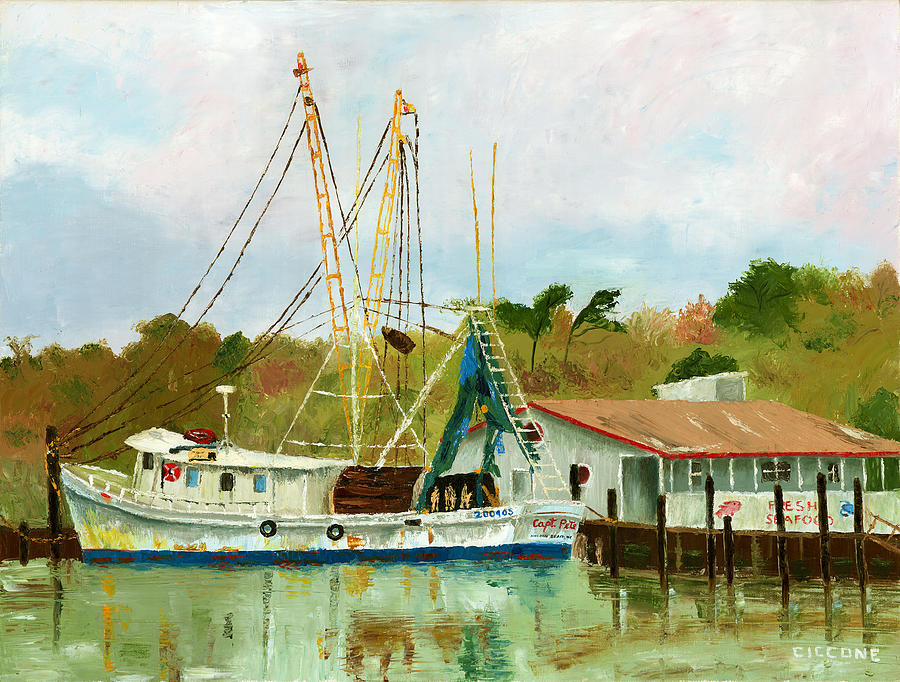 Shrimp Boat at Dock Painting by Jill Ciccone Pike