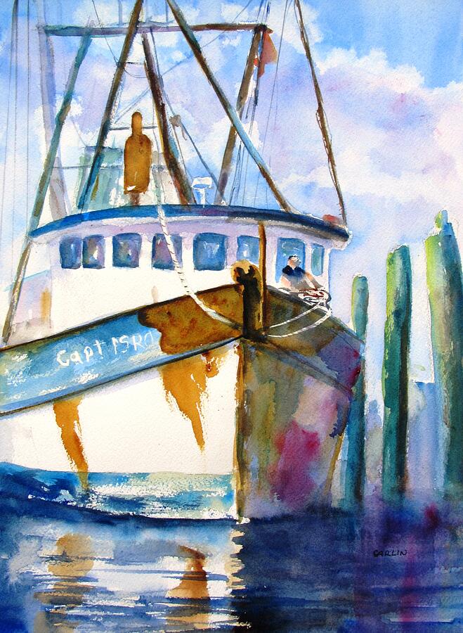 Shrimp Boat Gulf Fishing Canvas Print / Canvas Art by Carlin Blahnik  CarlinArtWatercolor - Carlin Blahnik CarlinArtWatercolor - Artist Website