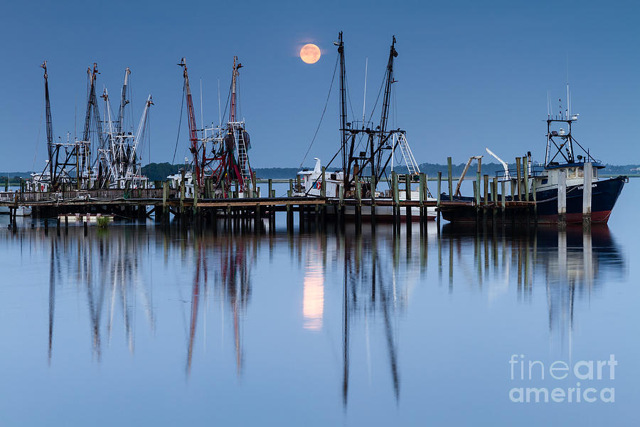 Boat Photograph - Shrimp Boat Moonset by Dawna Moore Photography