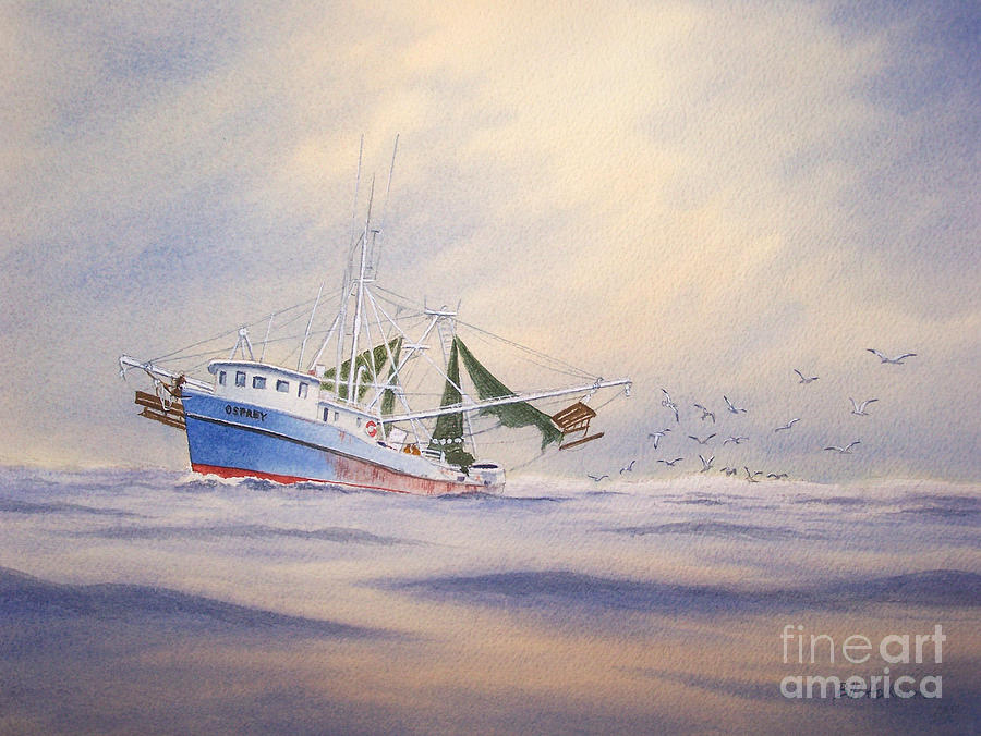 Shrimp Boat Painting - Shrimp Boat on The Gulf by Bill Holkham