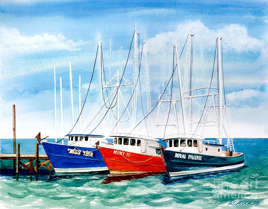 Shrimp Boats in Biloxi Painting by Rick Mock