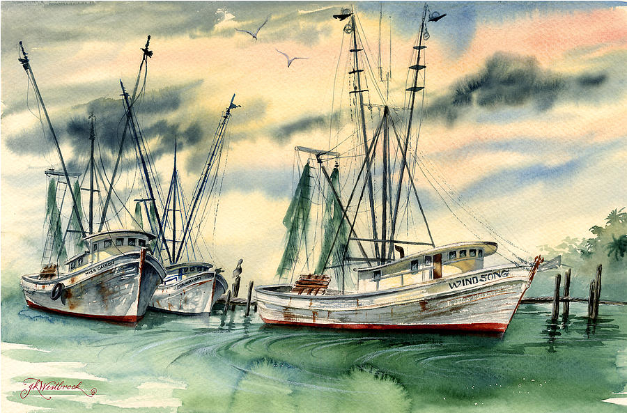 Shrimp Boats in the Keys Painting by Jill Westbrook