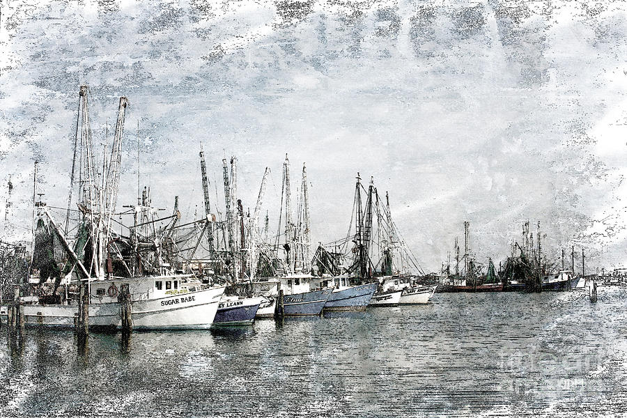 Boat Photograph - Shrimp Boats Sketch Photo by Joan McCool