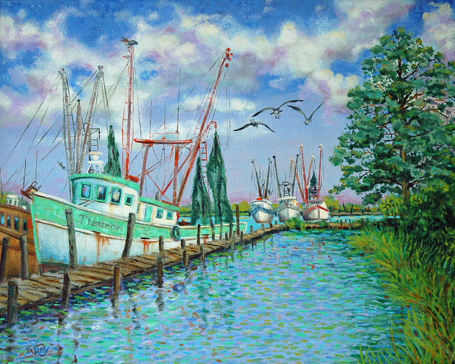 Shrimp Boats Up the Intracoastal Painting by Dwain Ray