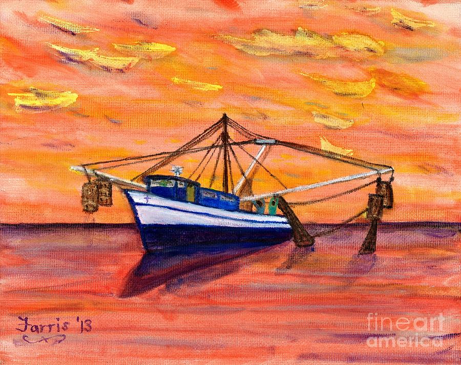 Shrimper Sunset Painting by Larry Farris