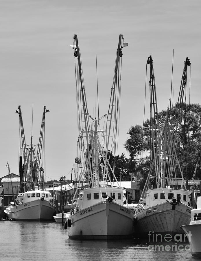 Shrimpers In Black And White Photograph by Bob Sample