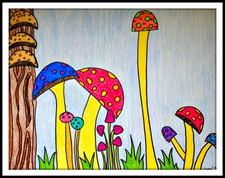 Mushroom Drawing - Shrooms by Lora Mercado