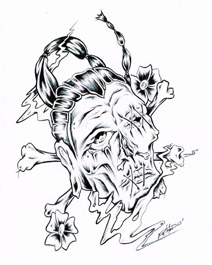 Nice Shrunken Head Tattoo Design by Kronik1973