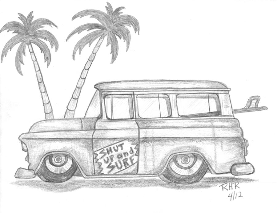 Shut Up And Surf Window Wagon Drawing By Ray Ratzlaff