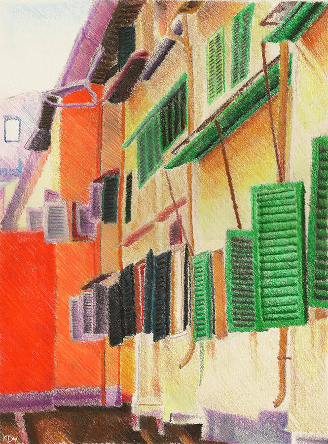 Shutters On Ponte Vecchio Bridge Drawing By Kelly Wolfe Fine Art America