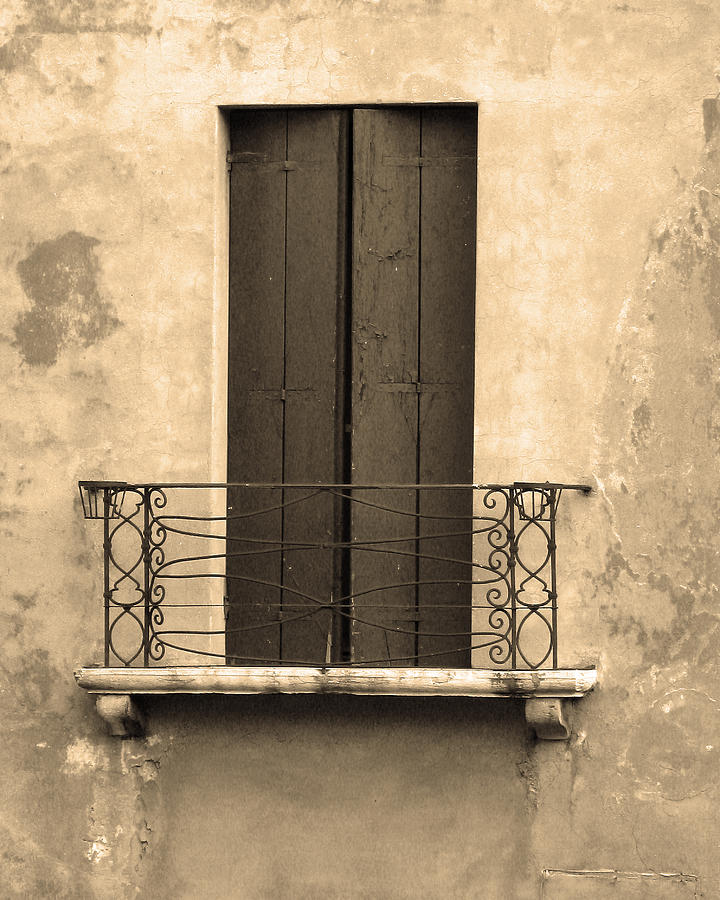Window Photograph - Shutters Window and Balcony in Treviso in Sepia by Greg Matchick