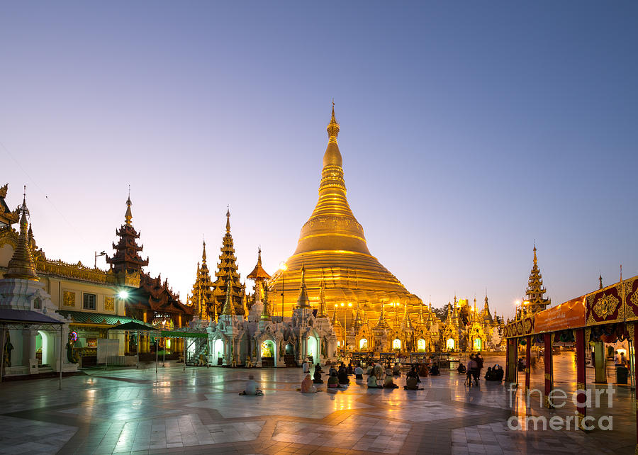 Shwedagon pagoda at sunrise - Yangon Photograph by Matteo Colombo