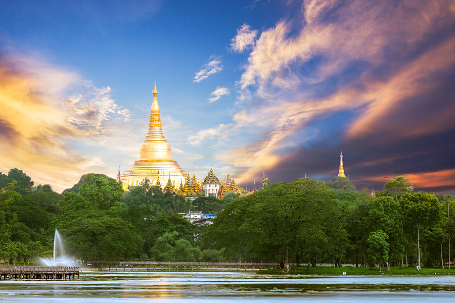 Shwedagon pagoda in sunset time Photograph by KNub Shwedagon pagoda in sunset time Photograph by KNub