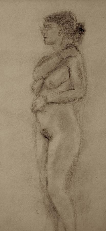 Nude Drawing - Shy by Steve Spagnola