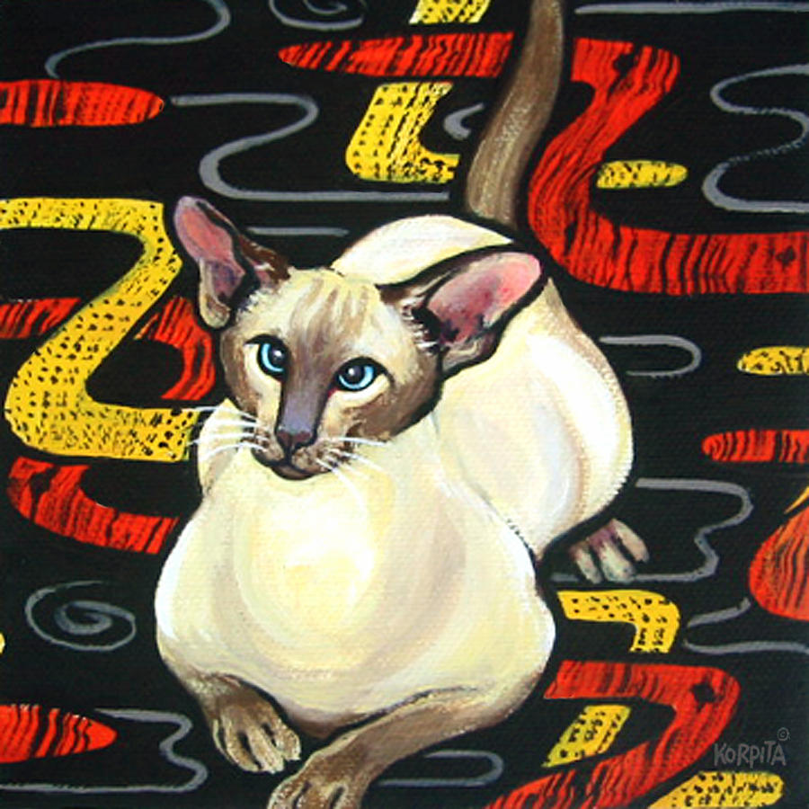 Siamese Cat on a Cushion Painting by Rebecca Korpita