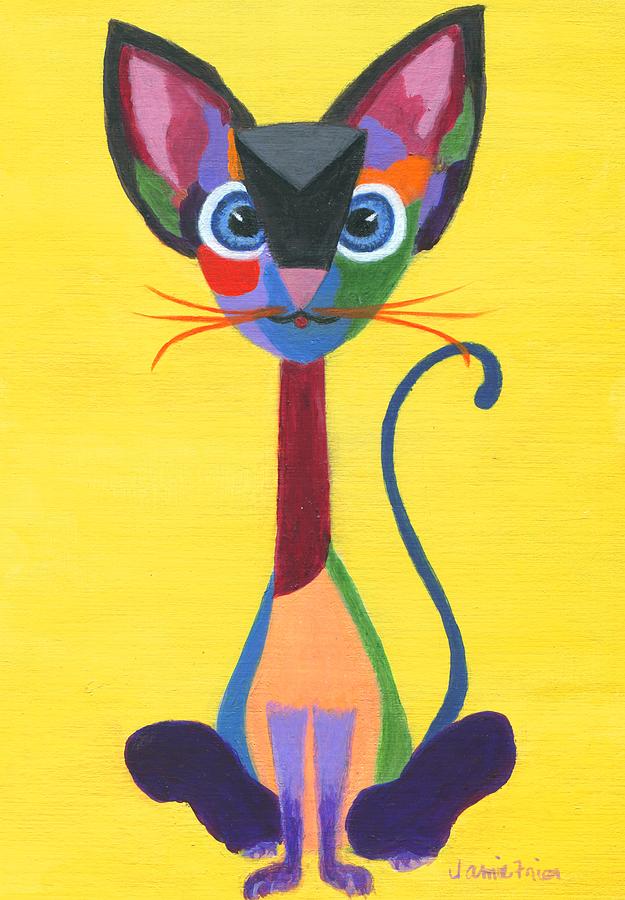 Cat Painting - Siamese Geo by Jamie Frier