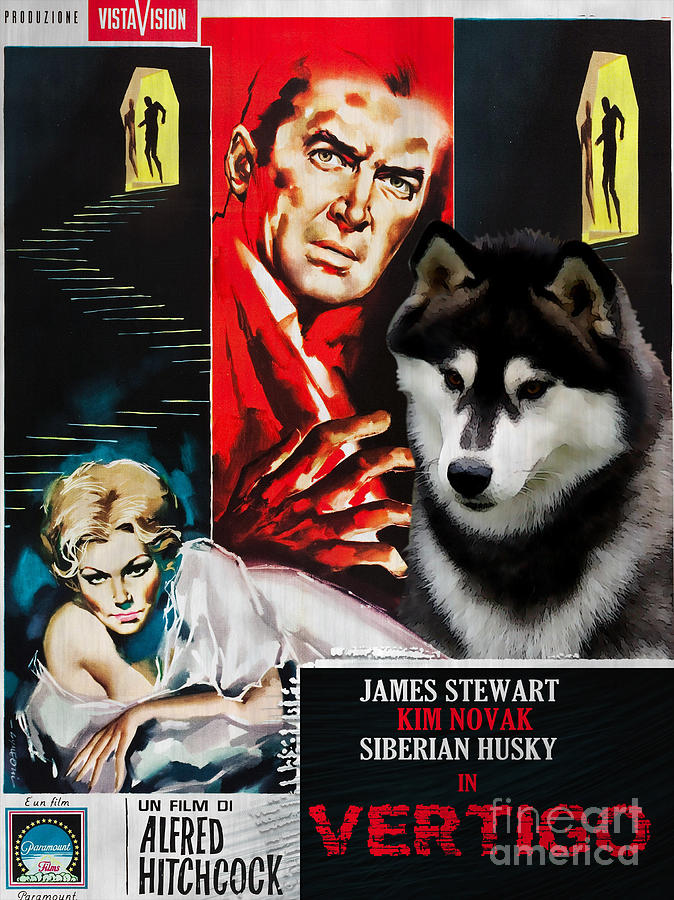 Siberian Husky Art Canvas Print - Vertigo Movie Poster Painting by Sandra Sij