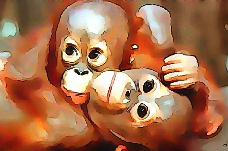 Monkey Digital Art - Siblings by Catherine Lott
