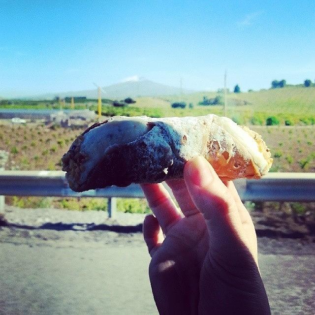 Cake Photograph - Sicilian Cannolo With View On The Etna by Alessandra Prevosti