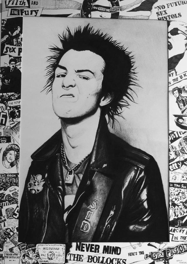 Sid Vicious Collage Drawing by Steve Hunter