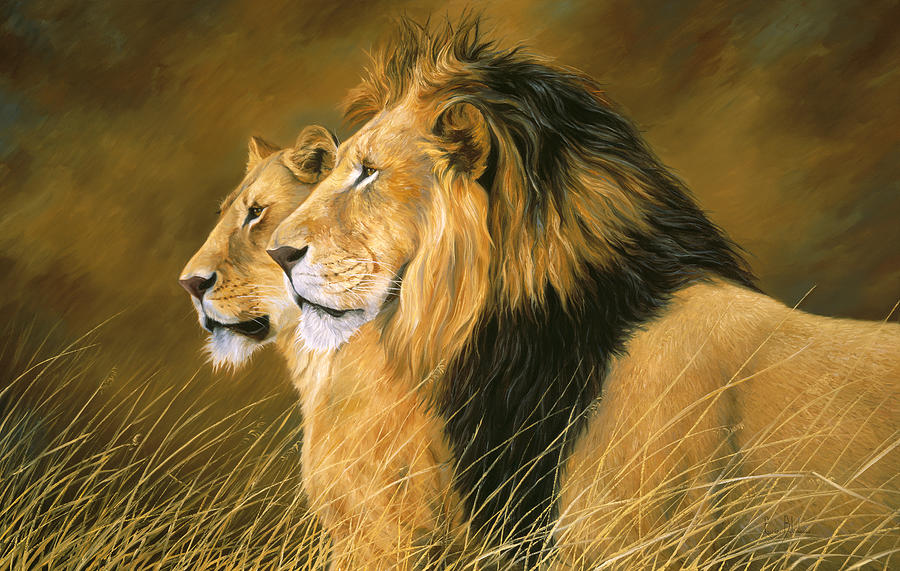 Lion Painting - Side by Side by Lucie Bilodeau