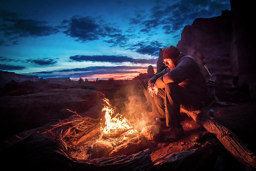 Side View Of Man Sitting By Fire Photograph By Suzanne Stroeer - Fine ...