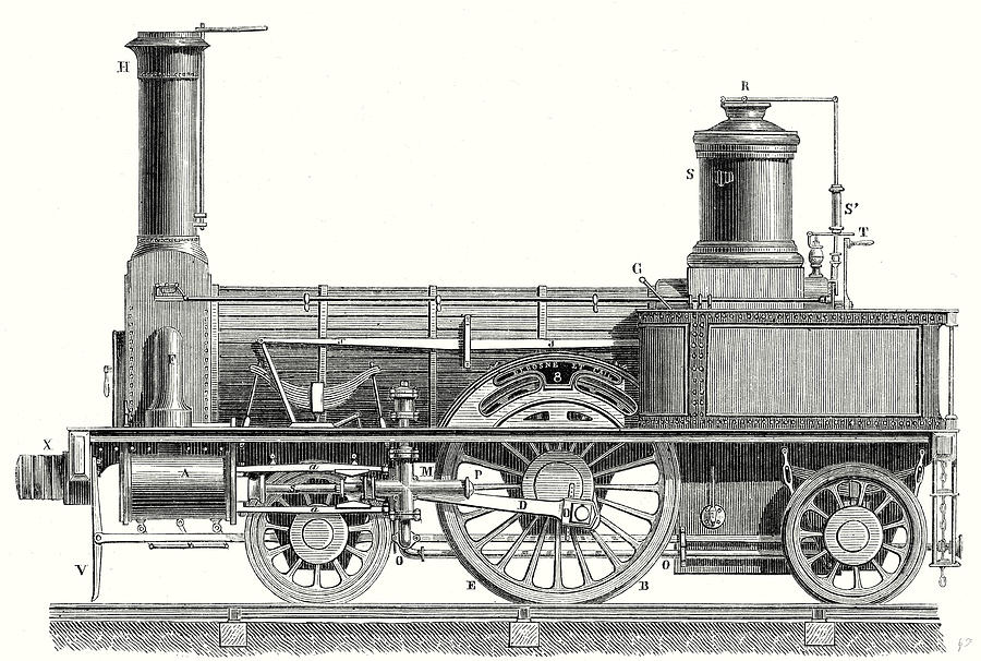 Transportation Drawing - Sideview Of A Locomotive Showing The Mechanism Of The Engine by English School