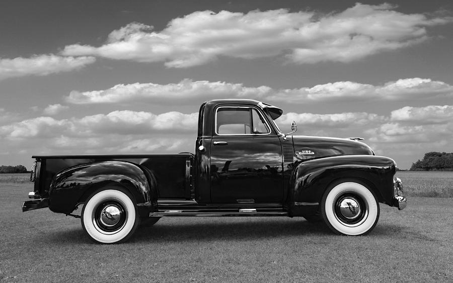 Vintage Photograph - Sideways - Chevy Truck in Black and White by Gill Billington