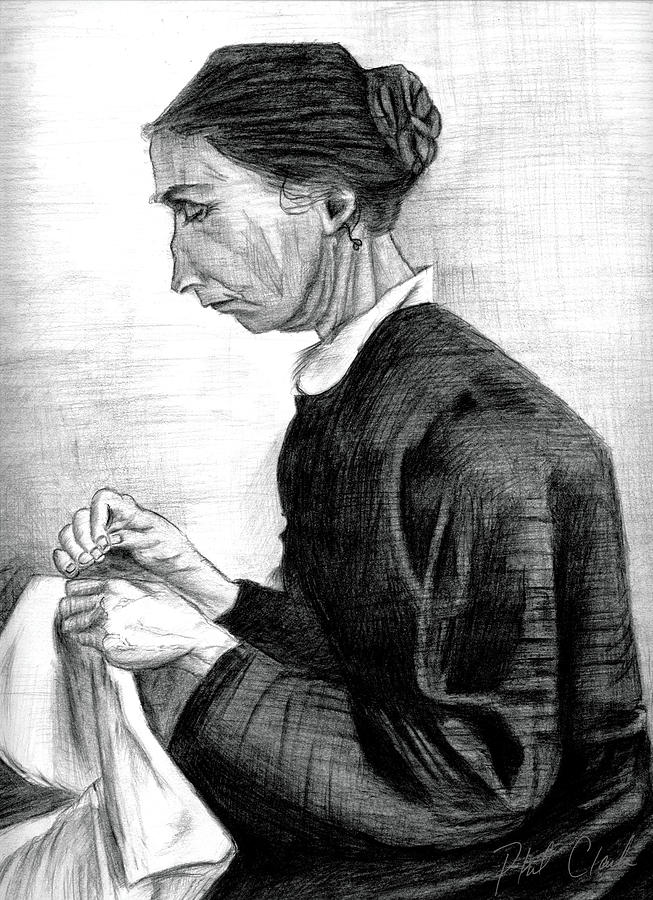 Vincent Van Gogh Drawing - Sien Sewing Half Figure by Phil Clark