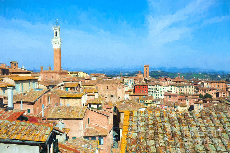 Architecture Painting - Siena Roofs Oil On Canvas by Corina Daniela Obertas