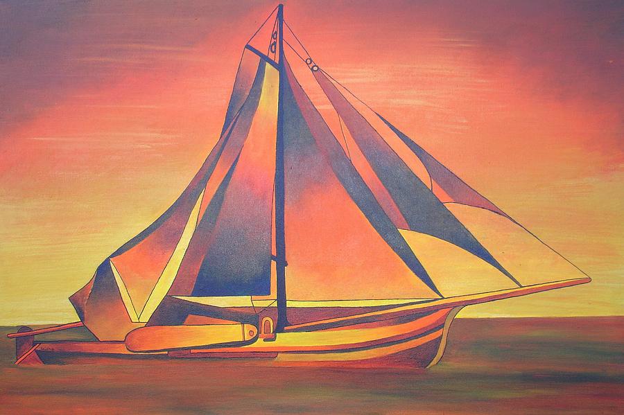Sienna Sails At Sunset Painting by Taiche Acrylic Art