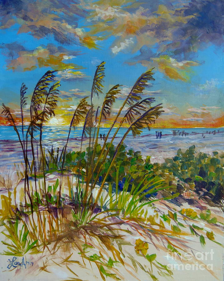 Siesta Beach Sunset Dunes Painting by Lou Ann Bagnall