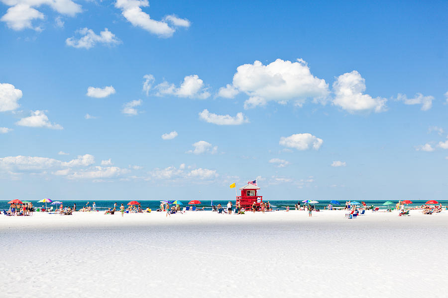 Siesta Key Beach of Florida Gulf Coast with Tourists Sunbathers Photograph by YinYang