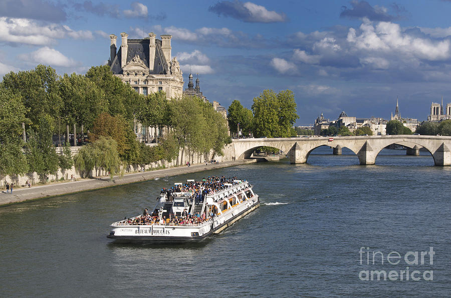 Paris Photograph - Sightseeing cruise boat on River Seine. Paris by Bernard Jaubert
