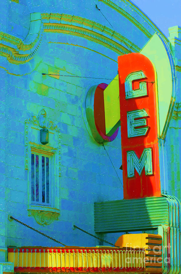 Architecture Digital Art - Sign - Gem Theater - Jazz District  by Liane Wright
