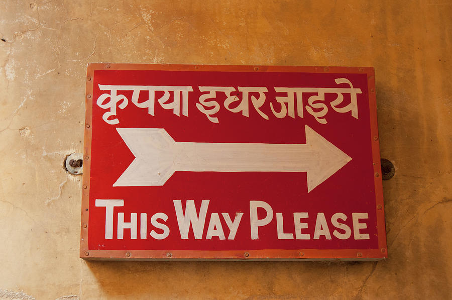 Architecture Photograph - Sign In Hindi And English, City Palace by Inger Hogstrom