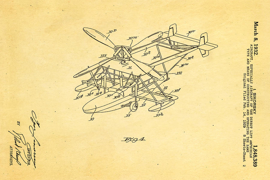 Vintage Photograph - Sikorsky Helicopter Patent Art 2 1932 by Ian Monk