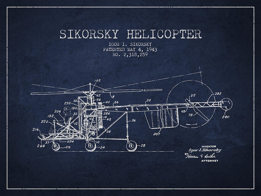 Vintage Digital Art - Sikorsky Helicopter patent Drawing from 1943 by Aged Pixel