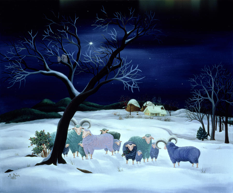 Sheep Painting - Silent Night Holy Night by Magdolna Ban