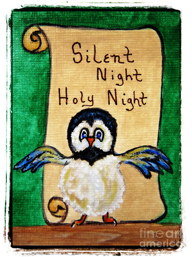 Silent Night - Whimsical Chickadee Choir Director Painting by Ella Kaye Dickey
