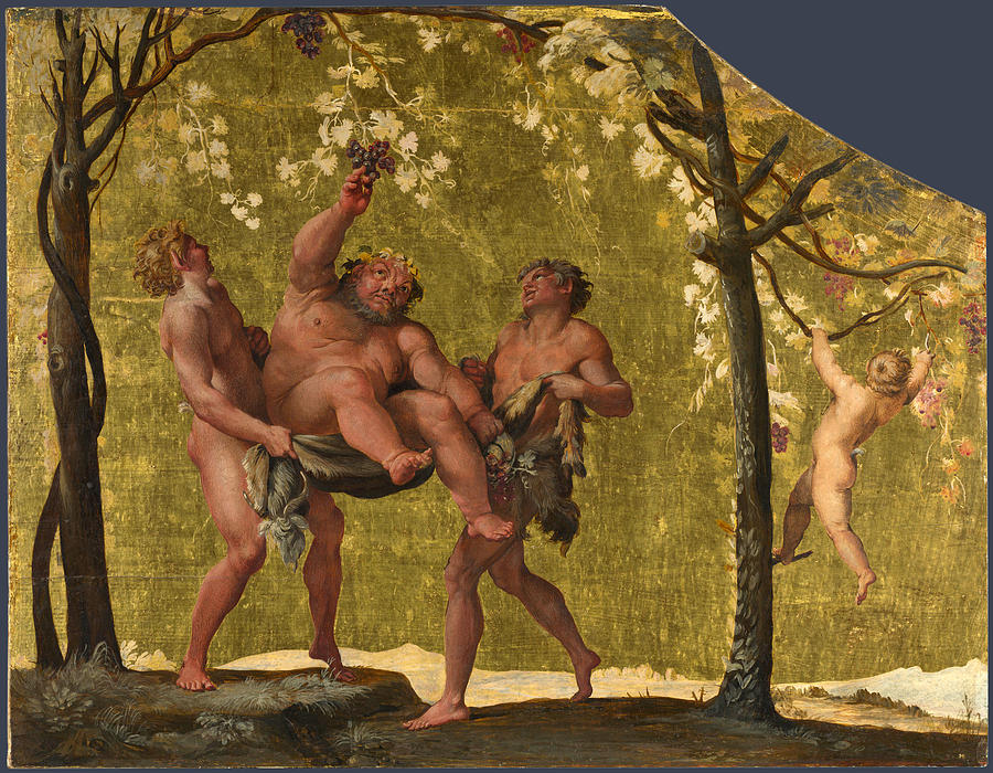 Silenus gathering Grapes Painting by Annibale Carracci