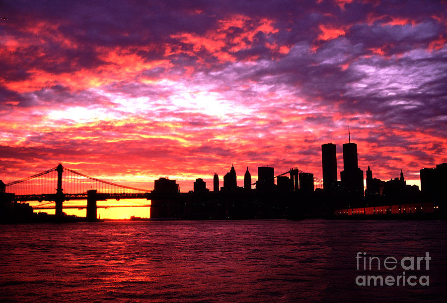 Silhouette Lower Manhattan Sunset Pre September 11 Photograph by Tom Wurl
