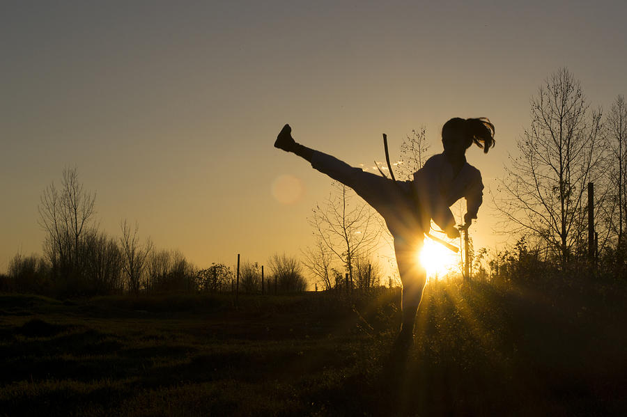 Silhouette of a girl practicing Taekwondo martial art Photograph by MamiEva