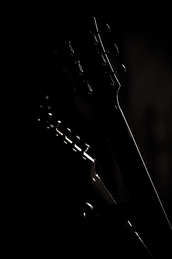 Music Photograph - Silhouette of a guitar by Joel  Bourgoin 