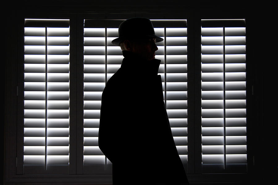 Silhouette of a man in hat against screen window. Photograph by Maciej Toporowicz, NYC