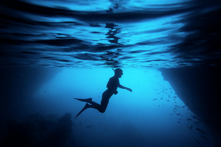 Silhouette Of A Swimmer Snorkeling Photograph by Jeff Mauritzen